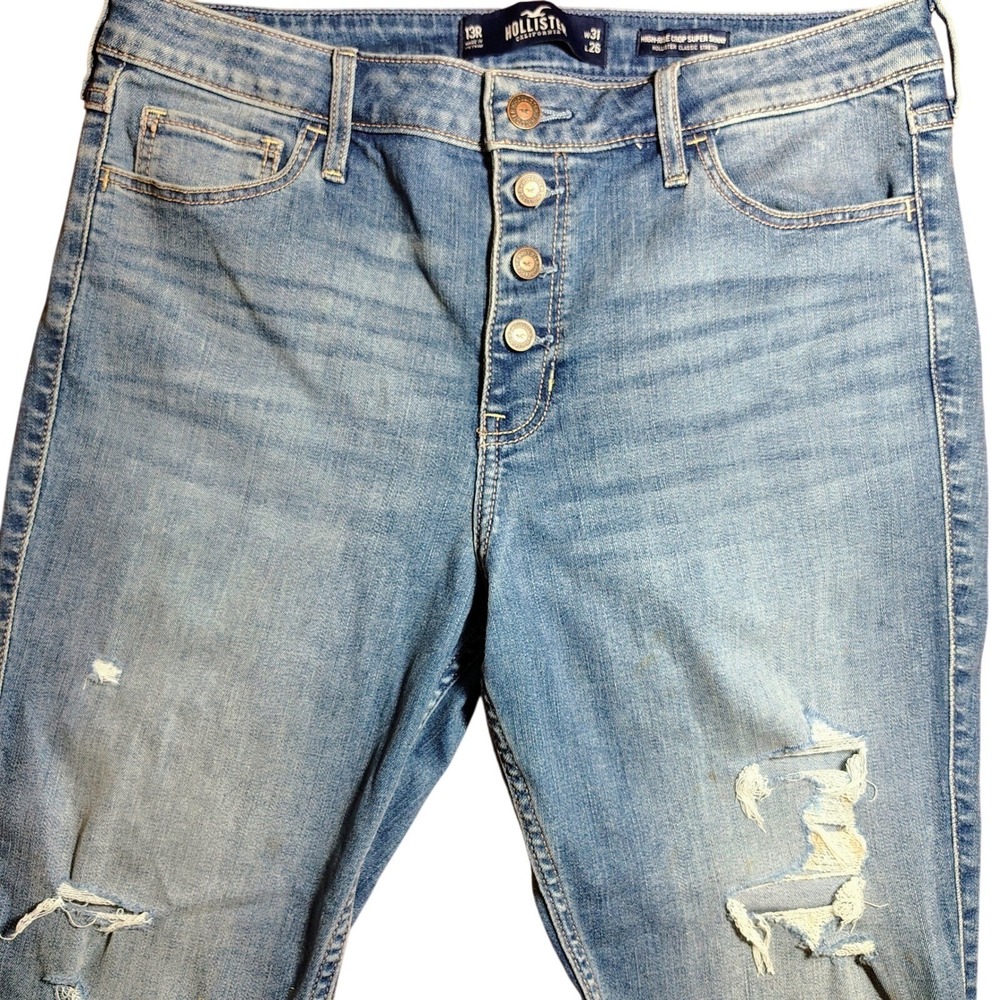 Hollister High-Rise Crop Super Skinny Jeans Distressed Button Fly Light‎ Wash